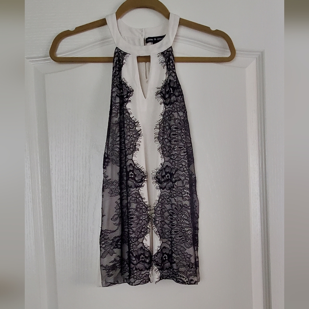 Cream and black lace halter top